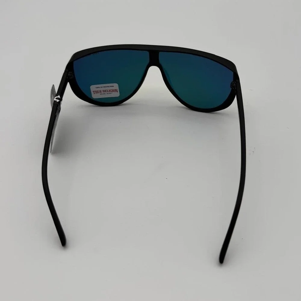 True Religion Black Shield Sunglasses - Silver Mirror‎ Lens Futuristic Y2K Style